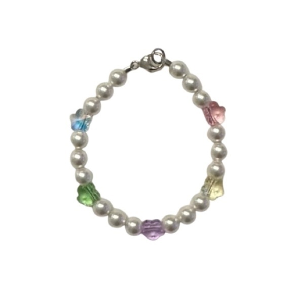 Hand Crafted Children’s Swarovski Pearl And Flower Crystal Bracelet - Picture 2 of 4